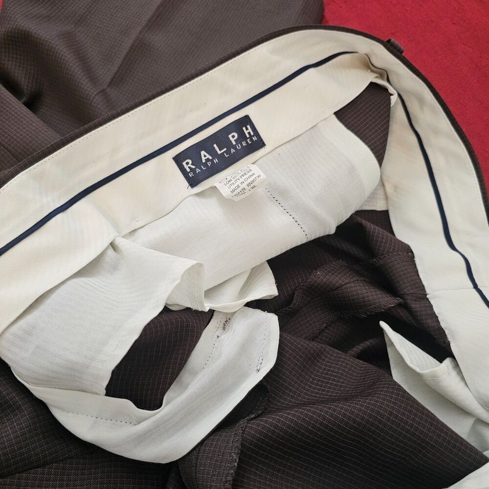 Vintage 90s Ralph Ralph Lauren Pleated Trousers Brown Micro Check Slacks 40